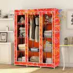 KushHome 8 Shelf Printed Collapsible Wardrobe Cloth Almirah Foldable Wardrobe Printed Fabric Portable for Clothes Storage , Books , Shoes , Toys (126 x 42.5 x 166 cm) (Do -it- Yourself)