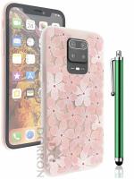 DORRON 3D Floral Back Cover for Redmi Note 9 Pro Max - Printed Soft TPU Protective and Stylish Girls Case with Stylus Pen - Frosted Pink