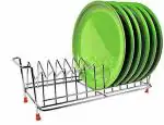 Rollyware Heavy 100% Steel Stainless Steel Plate Rack | Dish Rack | Plate Stand | Dish Stand | Lid Holder Utensil Rack for Kitchen - 10 Sections with Anti-Rust Nano Coating