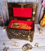 Naayaab Craft Premium Handicraft Decorative Antique Sandook Jewellery Box | Unique Wooden Handmade Jewelry Storage Box Organizer Keepsake Box - Size (38 x 25.5 x 27 cm)