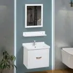 Plantex Wall Mount Vanity Cabinet & Washbasin Set/Washbasin with Cabinet/Basin Cabinet for Bathroom with Mirror & Shelf (White)