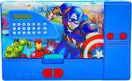 POKSI Captain America Pencil Box with Dual Sharpener| Jumbo Pencil Box with Calculator and 6 Hidden Pockets Art Plastic Pencil Box l Set of 1 Multicolor