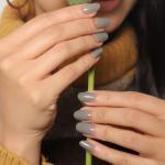 Lick 24 Pcs Grey Oval Shape Artificial/False/Fake Reusable Nails With Application Kit