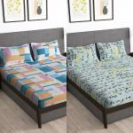 Story@Home 180 TC Microfiber Double Bedsheet (Combo Pack of 2 Bedsheet with 4 Pillow Cover) Multicolor|Grey