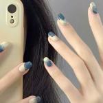 Secret Lives Acrylic Press on Designer Artificial Fake Nails Ink Blue and off White Color Combo 24 pcs Set with Manicure Kit