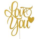 Festiko Gold Glitter Love You Heart Cake Topper Party Decoration Party Props