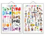 GO WOO Combo of 2 Colours and Action Words Educational Posters for Preschool Kids | Charts for Kids