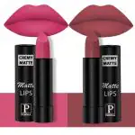 PERPAA Creamy Matte Lipstick Combo Set Of 2 Bright Long Stay Intense Color 3.5gm Each|Pink Fusion,Brick Red