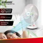 Sonashi Rechargeable Desk Fan SRF-716 [White] 16 Inch. Table Fan With Oscillating Function, 3 Speed Switch, Led Night Light | Electronic Appliances For Home, Workplace