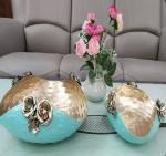 Brass Gallery Designer Urli Set of 2 Handcrafted with Royal Finish Diwali Gift Sky Blue Colour