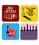 Whats Your Kick I Love Kick Boxing Theme Printed Set of 4 Coasters With Beautiful Metal Stand