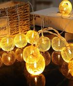 X4Cart Warm White 16 LED Small Iron Ball Sphere Shape Golden Metal String Light