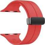 RUPELIK (49mm Silicone Megnatic Lock Strap Red) Soft Silicone iWatch Strap Band Compatible with Apple Watch Ultra 49mm 45mm 44mm 42mm Magnetic Clasp Adjustable Strap For iWatch Series 8 7 6 5 4 3 2 1 SE SE 2nd Gen(Red)