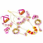 Sanvatsar Home Flower Fabric Handmade Jewellery for Haldi, Baby Shower, Mehndi, Godbharai Set For Women/Girls. Floral Jewellery Set, Jewellery Gift ( Pink )