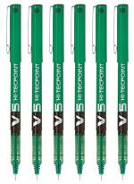 Pilot Hi-Tecpoint V5 Extra Fine Point Liquid Ink Pen | Tip Size - 0.5 MM | Unique Dimple Tip Technology | Ink Colour - Green | Pack of 6