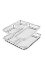 HOMETALES Stainless Steel 3 in 1 Square Pav Bhaaji Partition plate, Pack of 2