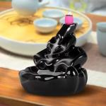 Your Local Store WaterFall Smoke Fountain Backflow Cone Incense Holder with Free 10 Cones Decorative Showpiece - 11 cm (Ceramic, Black)