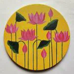 Chitra Art Works My Paintbrush Tales Canvas, Wood, Fabric Colourful Round Pichwai Painting for Wall Decor (Yellow) 6 inch