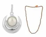 Shiv Ram Jyotish Kendra Pearl Stone Sterling Silver Pendant For Women Men with German Silver Chain Natural White Pearl Moti Pendant Certified Energized Birth Gemstone