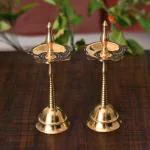 CraftVatika Gold Brass Kerala Diya Oil Lamp Stand 17.7 x 9.6 cm (Pack of 2)