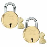 Link Round Brass Body 8 Levers 65mm Padlock| Hardened Shackle| Double Locking (Gold, Pack of 2) |10 yrs Warranty