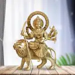 ARTVARKO Brass Maa Durga Sitting On Lion Idol - 12 inch