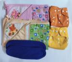 Maalove Combo of Baby Bath Towel with Waterproof Mattress Protector Sheet Pink Green 2 units and Cloth Diapers Orange Yellow with Blue Pads Pack of 2