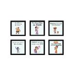 RANDOM Set of 6, White Colour Kids Character Chota Bheem Motivational Quotes Framed Wall Art