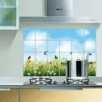 JAAMSO ROYALS Multi Green Leaves and Butterfly Waterproof Kitchen Wall Sticker ( 60 cm x 90 cm)