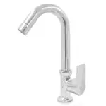 CUROVIT Aria Smart Brass Swan Neck Pillar Cock/Swinging Spout Tap for Wash Basin/Kitchen Table/Deck Mounted/Shiny Chrome Plated Quarter Turn.