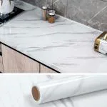 Sharuja White Marble Wallpaper for Kitchen Platform Marble Sticker for Kitchen Countertops Waterproof White Marble Wallpaper Marble Paper for Kitchen Bathroom Cabinet Furniture Peel and Stick Marble Marble Wallpaper (Size 60*200 Cm)