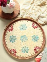 Habere India-All the Cultures Fabricating India Multicolor Round Cane Serving Tray, Large (40 x 40 x 5 cm)