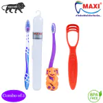 MAXI Oral Care Combo of 3-(1 Kids) Bingo Junior Toothbrush & (1 Adults) For You Toothbrush Travel Pack & (1 TC) 1 Number Tongue Cleaner
