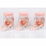 VRISTO Plastic Storage Jars Lid Decorative Multipurpose Containers for Kitchen, Spices, Dry Snacks, and Food Storage | Pink | Pack of 3 | 500ml - 8 CM X 8 CM X 12 CM