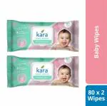 Kara Baby Wipes Tender Care - 80 Pulls (Pack of 2), Dermatologically Tested, Enriched with Chamomile Extract and Vitamin E, Paraben Free