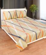 JULPIC Beige Lines Cotton Double Bedsheet with 2 Pillow Cover