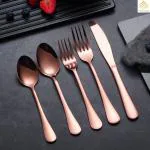 UniKart Premium Rose Gold Flatware Cutlery Silverware Set , SUS 304 Stainless Steel Luxary Rose Gold Dinnerware Set Includes Butter Knife/Fork/Spoon, Reusable, Mirror Polished (Set of 5 ).