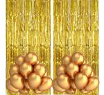 Party Midlinkerz Combo of Golden Foil Curtain and Gold Metallic Balloon Birthday Supplies and Anniversary Decoration (Pack of 62)