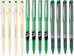 Pilot Hi-Tecpoint 05, V5 and V5 Grip Extra Fine Point Liquid Ink Pen | Tip Size - 0.5 MM | Unique Dimple Tip Technology | Ink Colour - Green - 4 05, 4 V5 and 4 V5 Grip | Pack of 12
