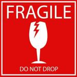 Blackdreams White, Red Fragile Do Not Drop Big Attractive Logo Sticker - 4 X 4 Inch (Pack Of 200)