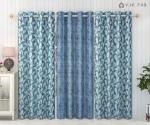 VJK FAB Elegant Bale Leaves & Leather Design Curtains for Window, Door, Drawing Room, Bedroom, Living Room (VJK-Bale Leaves 2 Leather 1-SETOF3-BLUE-9) 4X9 Feet, Set of 3 Pcs, Blue