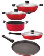 Nirlon Bakelite Red, Black Non-Stick Kitchen Cooking Utensils With Lid - 2.6Mm_Ft13_Fp12_Dkdm_Dkdb_Cass20 (Set Of 5)
