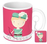 NH10 DESIGNS Zodiac Sign Sagittarius Printed Mug with Keychain Unique Gift Mug for Men Women Sister Mother Daughter Father November & December Horoscope Birthday Gift Pack of 2 (ZDVMK1 76)