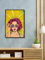 999Store Yellow Canvas Floating Frame Wow Pop Art Face Painting (Black015)