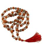 Feel Touch Mart Natural Rudraksha and Diamond Cut Sphatik (Quartz) Mala