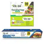 Ekvee 50 Food Wrapping Sheets + 25m Ekowrap Butter Paper | Premium Non-Stick Parchment Butter Paper for Wrapping Roti, Food, Burger | Oven Safe, Re-heatable | Perfect for Grilling, Frying, Air Fryer