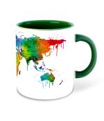 Whats Your Kick World Map Paint Design Printed Dark Green Ceramic Coffee Mug and Tea Mug 325 ML