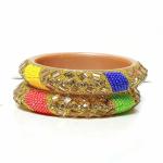 Suprimo Fashion Bangles Stylish Glossy Kundan Design Pattern Glass Bangle/Kada Set Studded with Zircon for Women & Girls (2.4 Size)