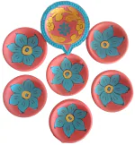 Clay Diyas for Diwali Decoration with Cotton Wicks Set of 6 + 1 Gujrati Diya(DIYA-PT13)
