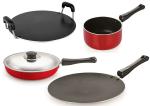 Nirlon Red, Black 3 Layer Non-stick Aluminium Coated Pots and Pans Cooking Combo Set